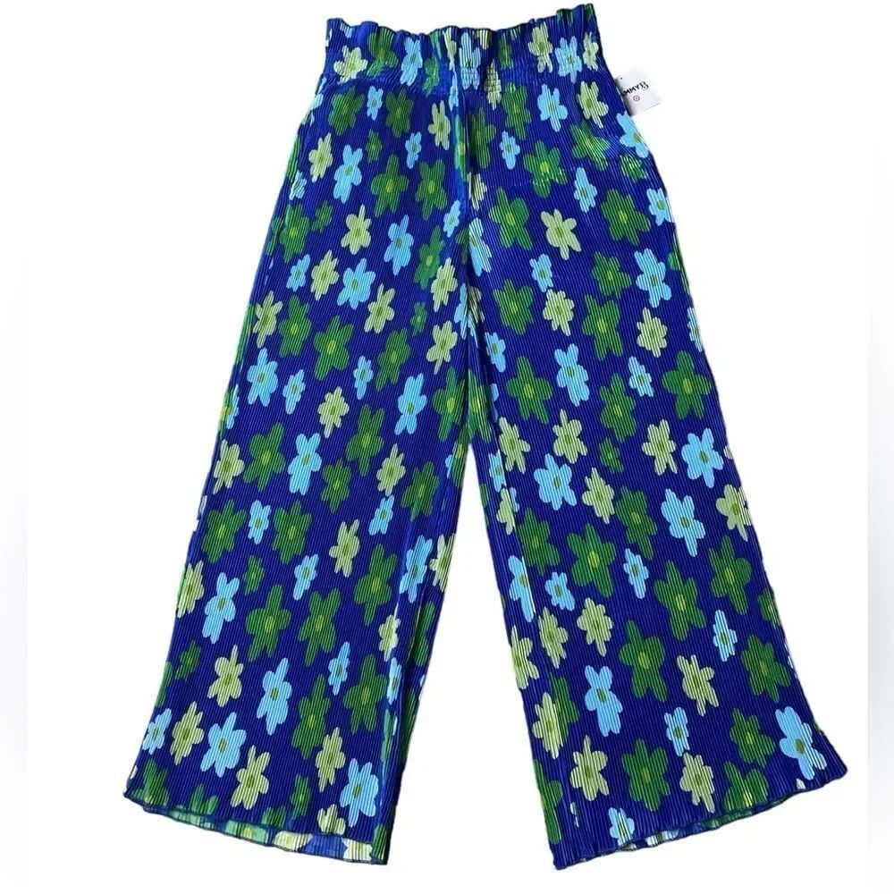 SammyB Target Wms Sz Lrg Blue Green Floral Groovy Wide Leg Pleated Trousers